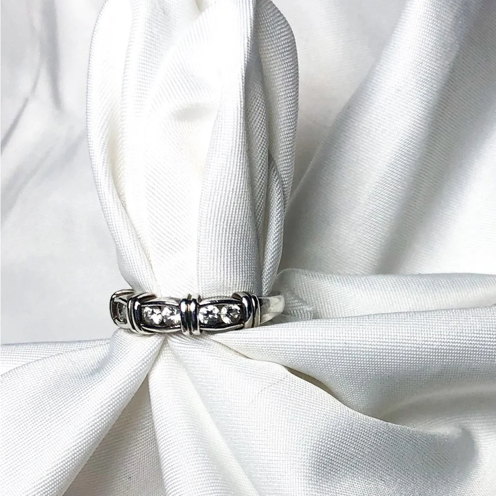 Vintage diamonique six stone sterling silver ring